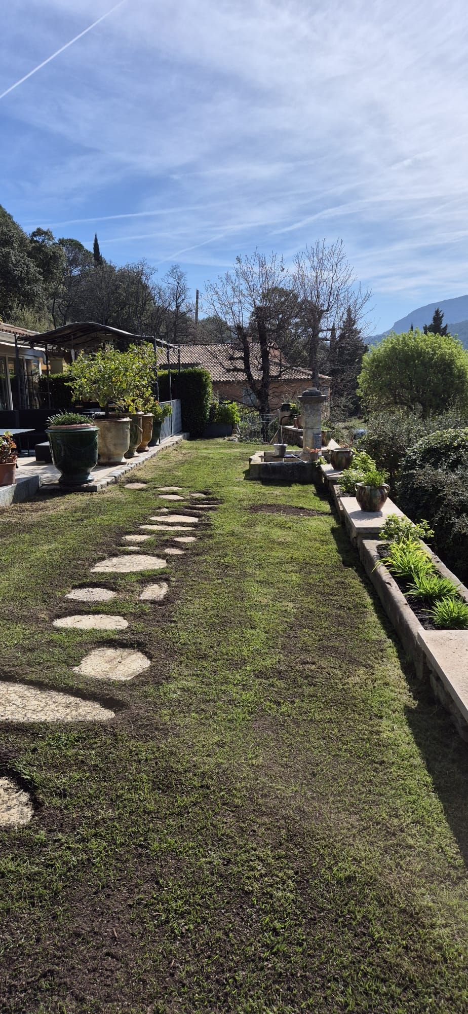 Tonte d'une pelouse à Aix-en-Provence et entretien de jardin.